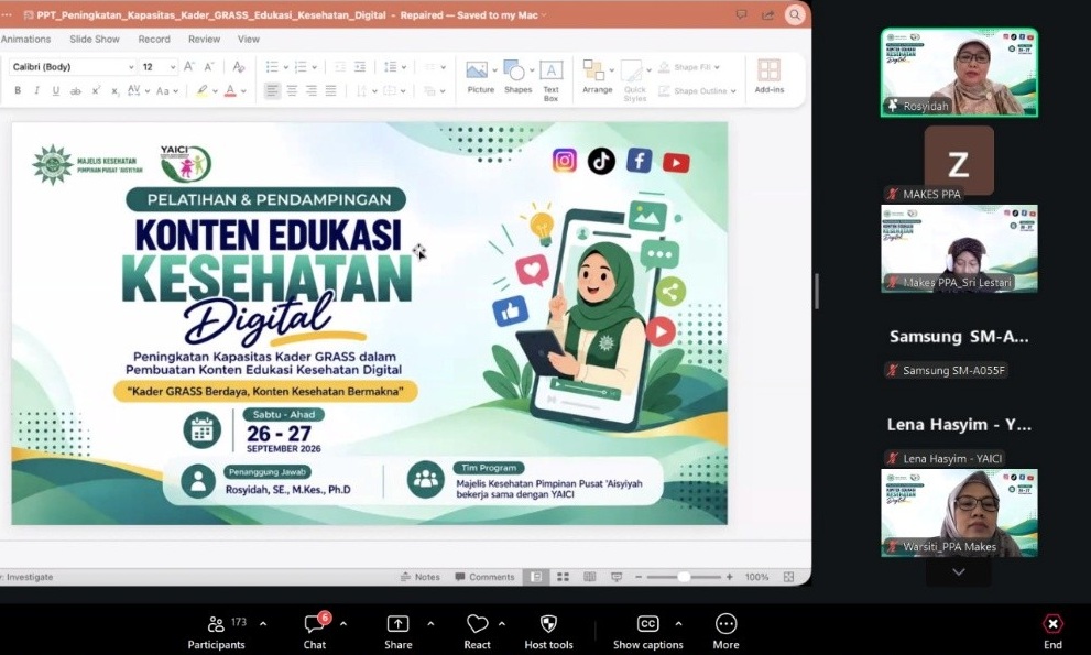 Majelis Kesehatan PP ‘Aisyiyah Bekali Kader GRASS dengan Keterampilan Konten Kesehatan Digital