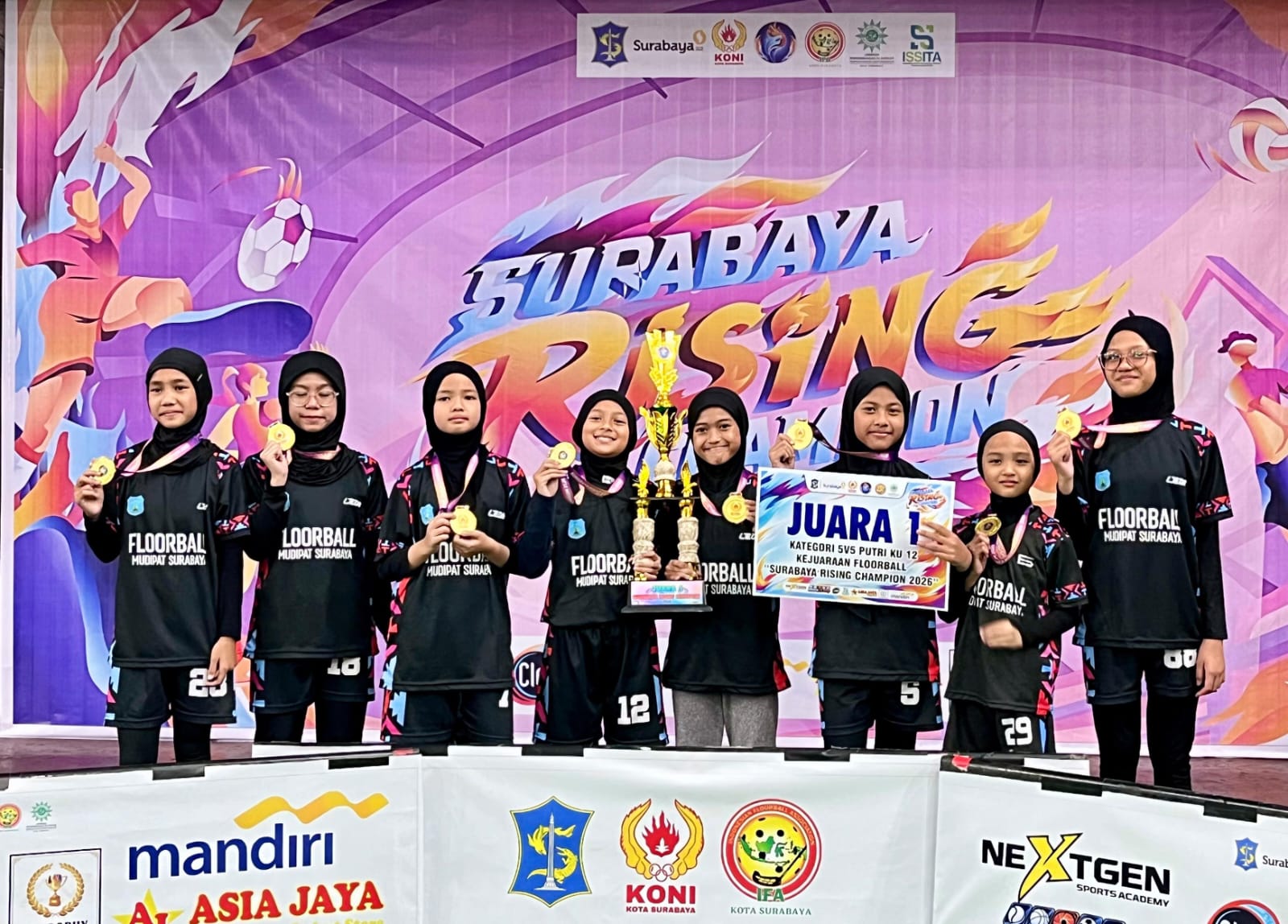 Hebat, Barakallah! Skuad Floorball Mudipat Borong Juara Surabaya Rising Championship 2026