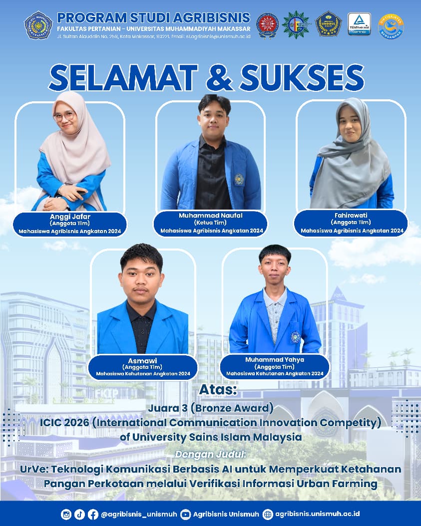 Mahasiswa Agribisnis Unismuh Makassar Raih Bronze Award di Kompetisi Internasional ICIC 2026